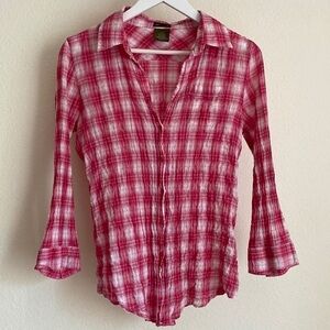 Anthropologie fei Pink Plaid Button Down Top S